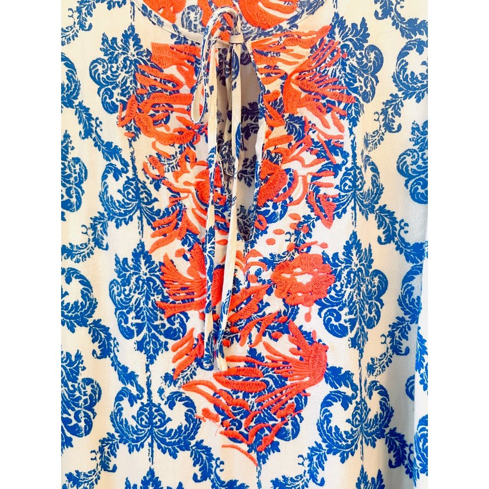 THML Sleeveless Orange and Blue Embroidered Tunic Tank Top S - Picture 3 of 8